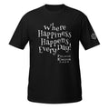 Black T-shirt with the phrase ‘Where Happiness Happens Every Day!’ in large letters and the Pelagic Kingdom Park logo on the lower right.