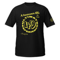 Black T-shirt depicting the following quote from Vic Quicksey: A human life is the ultimate 4D experience. The words ultimate experience are encircling ‘4D’ in a large font.