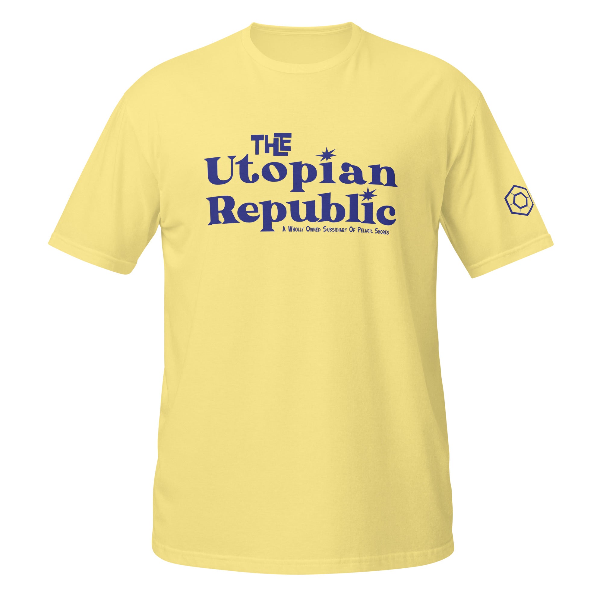 Yellow t-shirt with the Utopian Republic logo