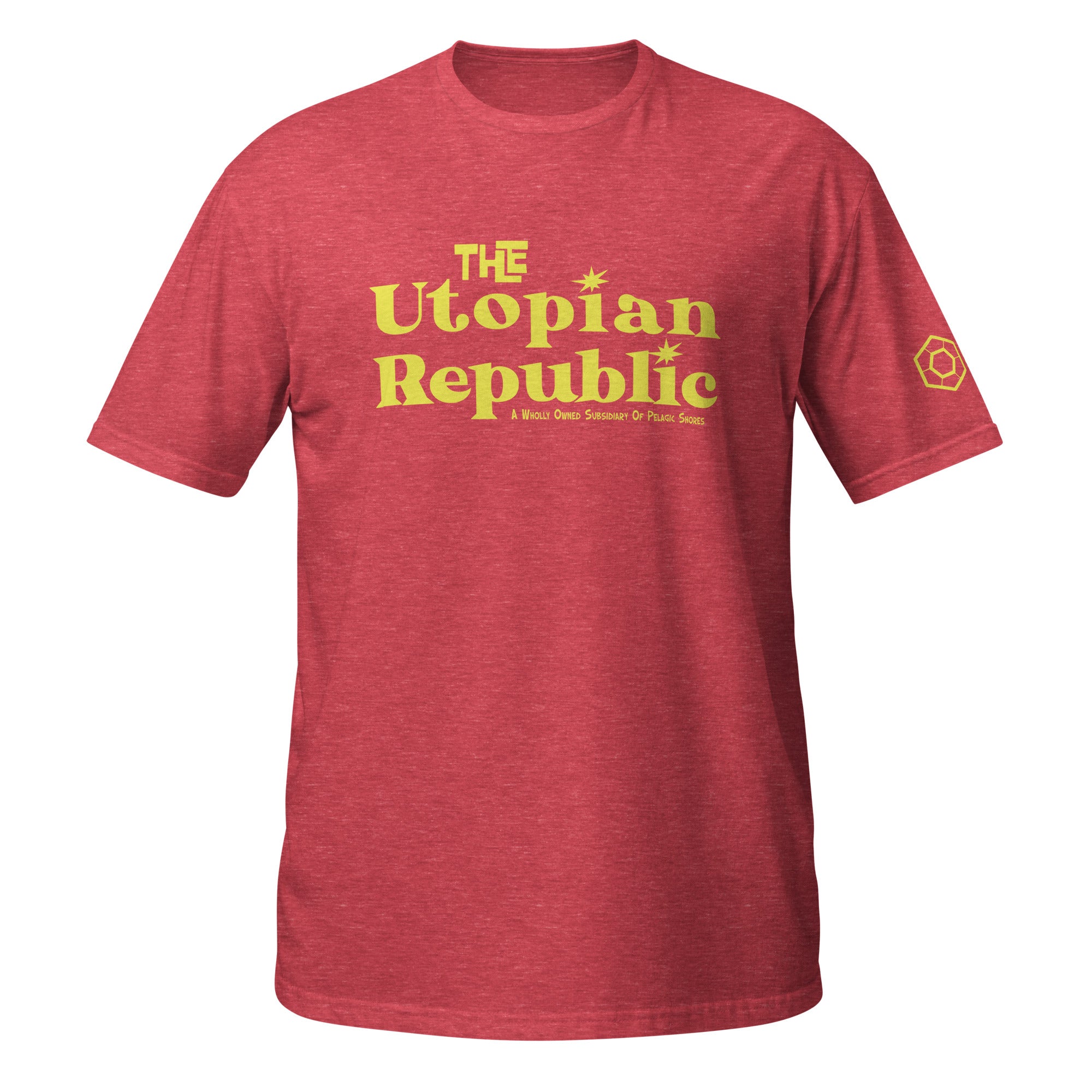Red heather t-shirt with the Utopian Republic logo