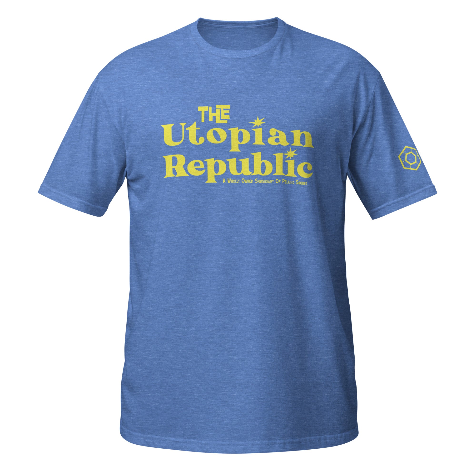 Royal blue t-shirt with the Utopian Republic logo