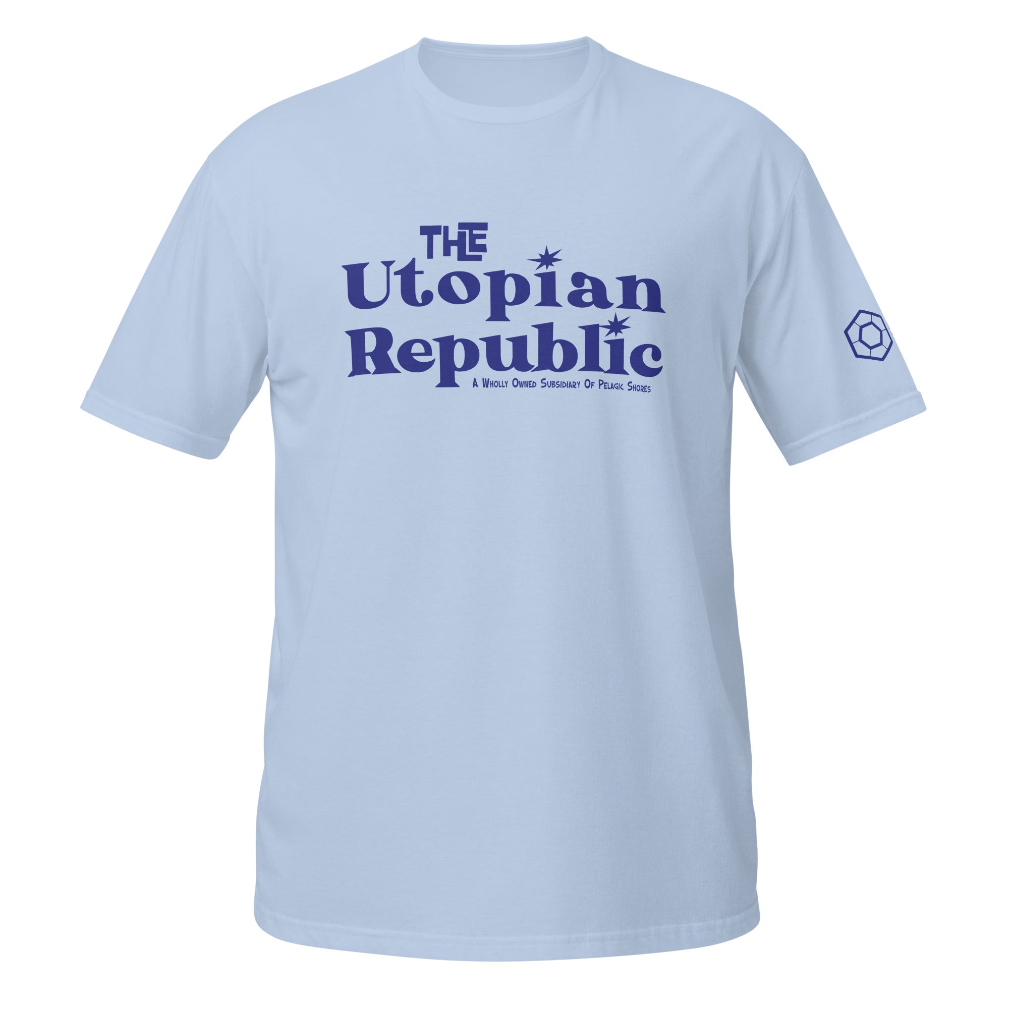 Light blue t-shirt with the Utopian Republic logo
