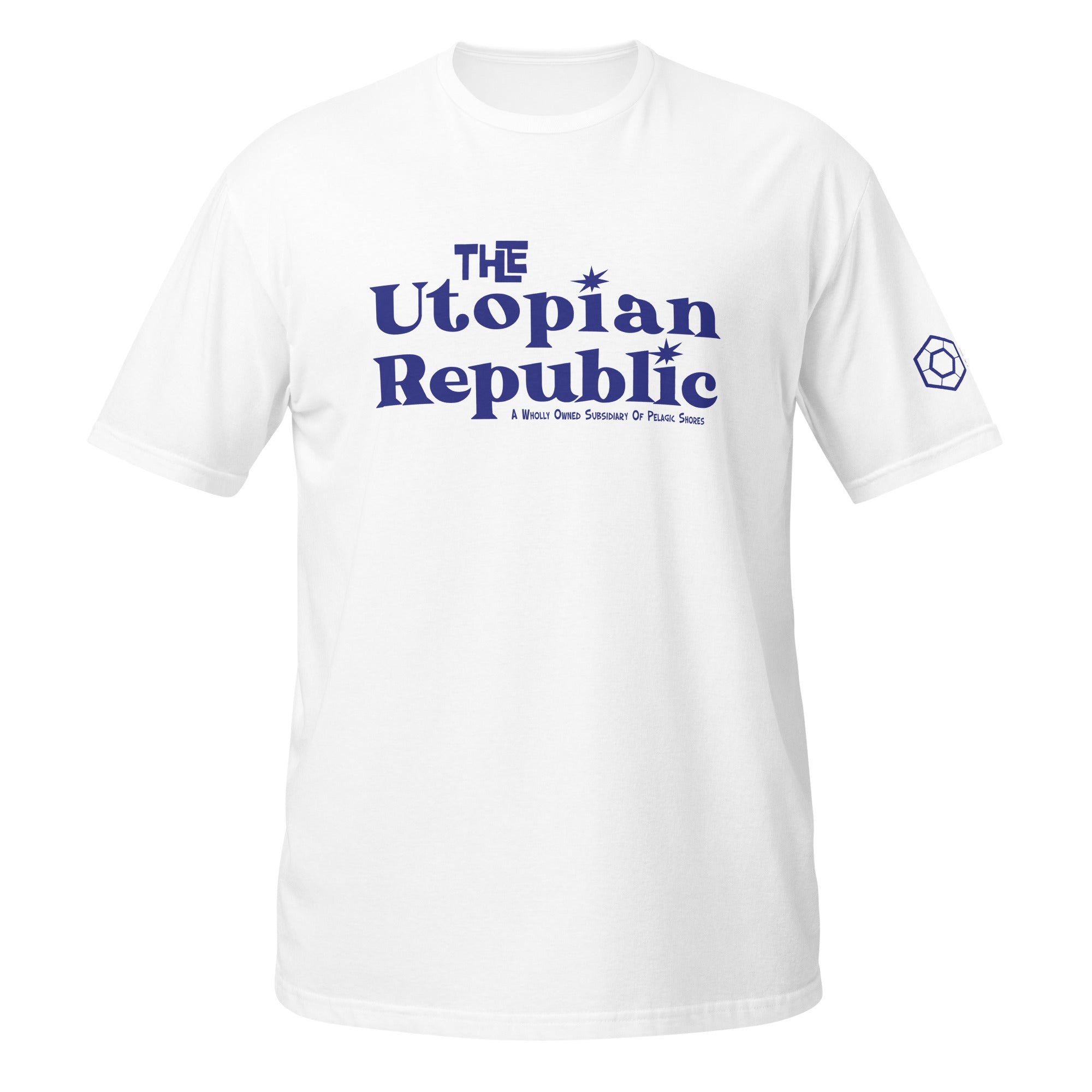 White t-shirt with the Utopian Republic logo